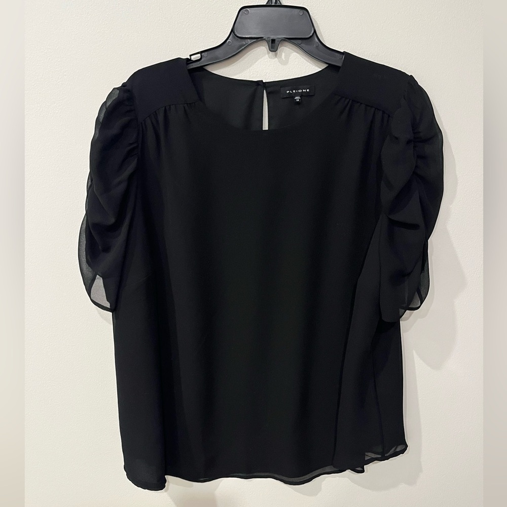 Pleione Nordstrom Black Sheer Puff-Sleeve Chiffon Blouse